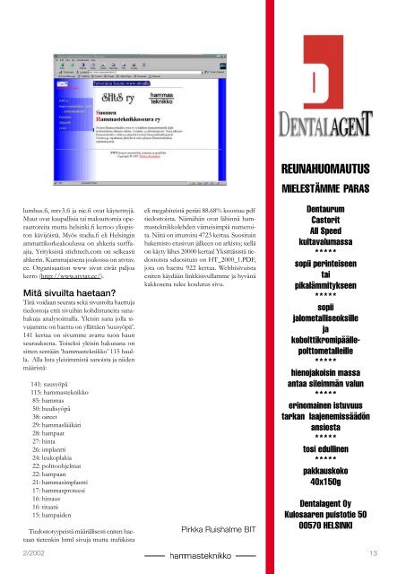 HT 2 2002 - Suomen Hammasteknikkoseura ry