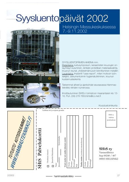 HT 2 2002 - Suomen Hammasteknikkoseura ry