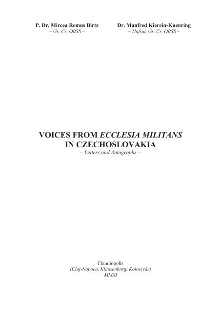 voices from ecclesia militans in czechoslovakia - Remus Mircea Birtz ...
