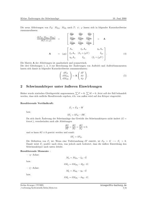 SCHRIFTENREIHE SCHIFFBAU Hydrostatik von Schiffen