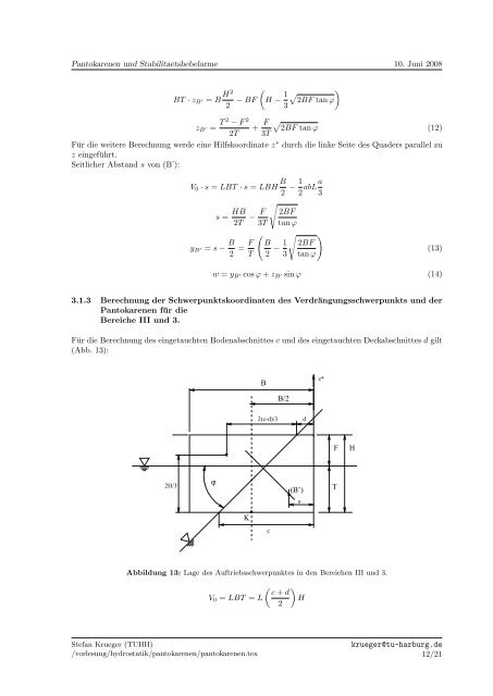 SCHRIFTENREIHE SCHIFFBAU Hydrostatik von Schiffen