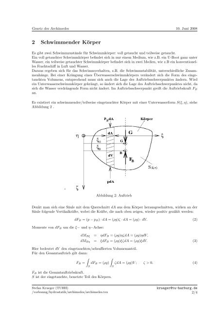 SCHRIFTENREIHE SCHIFFBAU Hydrostatik von Schiffen