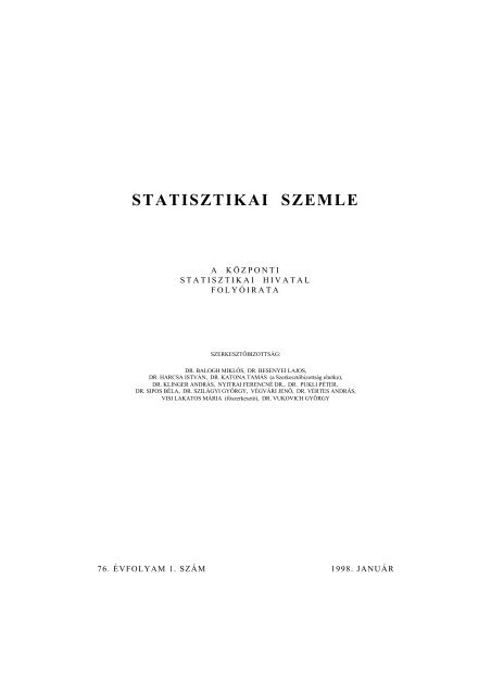 STATISZTIKAI SZEMLE - Központi Statisztikai Hivatal