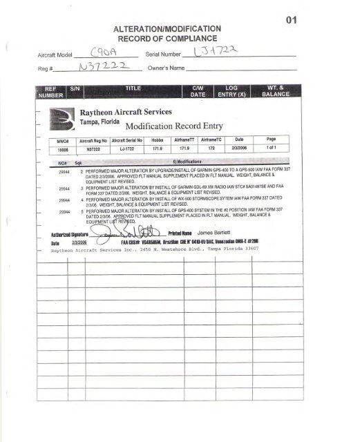 ALTERATION/MODI FICATION RECORD OF COMPLIANCE