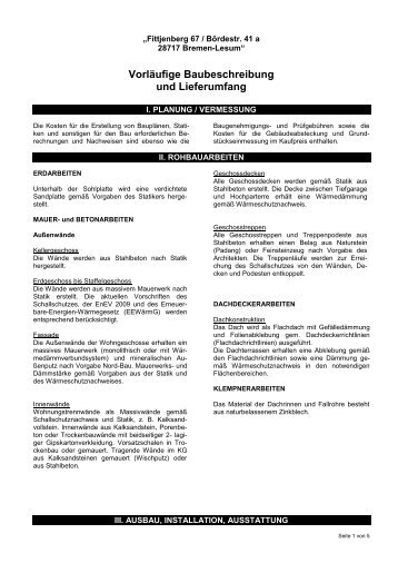 Vorläufige Baubeschreibung und Lieferumfang - Nord-Bau GmbH ...