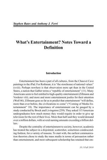 What's Entertainment? Notes Toward a Definition - Popular ...