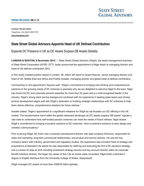 State Street Global Advisors Appoints Head of UK Defined ...