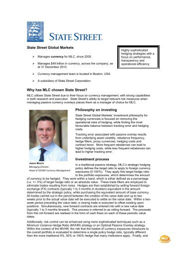 State Street Global Markets Why has MLC chosen State Street ...