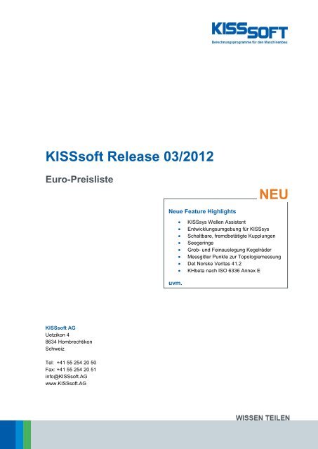 KISSsoft Release 03/2012 Euro-Preisliste - KISSsoft AG