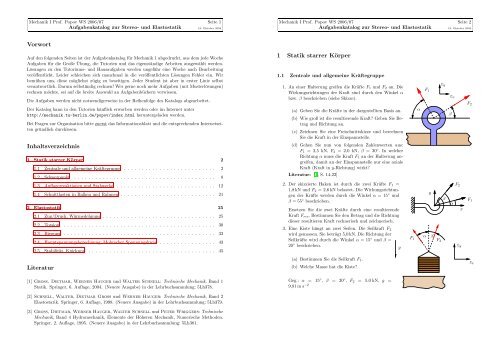 Aufgabenkatalog - Institut für Mechanik der TU Berlin