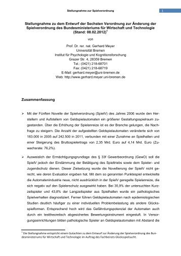 Gutachten zur Spielverordnung - Gerhard Meyer - Universität Bremen
