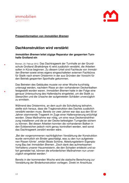 20120223 Dachkonstruktion wird verstärkt - Immobilien Bremen