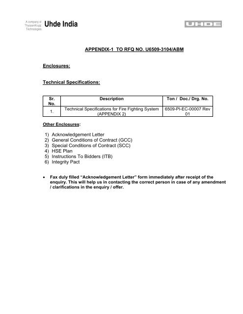 U6509-3104 ABM Fire Fighting Package Tender ... - Bharat Petroleum