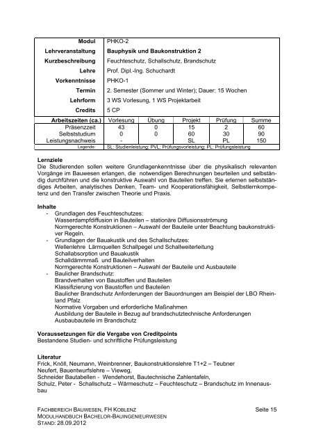 Modulhandbuch Bachelor-Studiengang Bauingenieurwesen