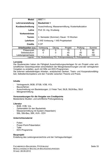 Modulhandbuch Bachelor-Studiengang Bauingenieurwesen