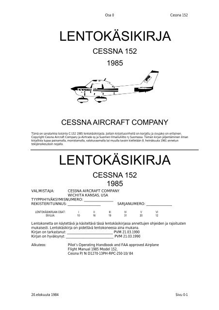 Lentokäsikirja CESSNA 152 - Suomen Ilmailuliitto