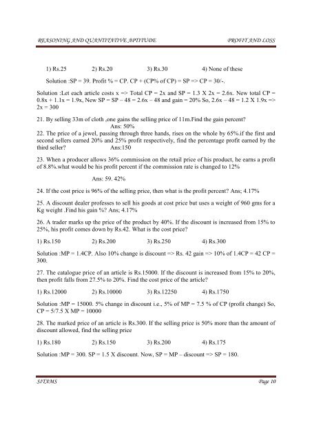 PROFIT & LOSS CALCULATION - Sitams.org