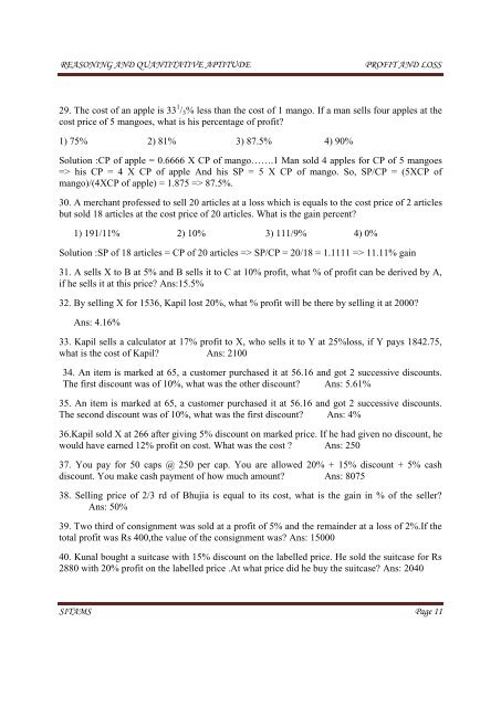 PROFIT & LOSS CALCULATION - Sitams.org