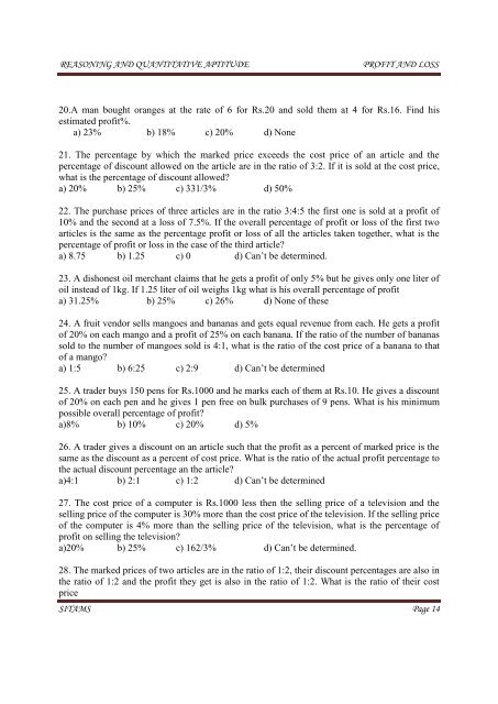 PROFIT & LOSS CALCULATION - Sitams.org