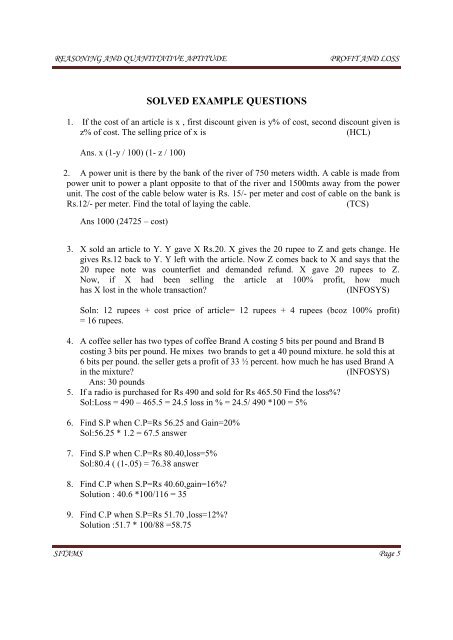 PROFIT & LOSS CALCULATION - Sitams.org