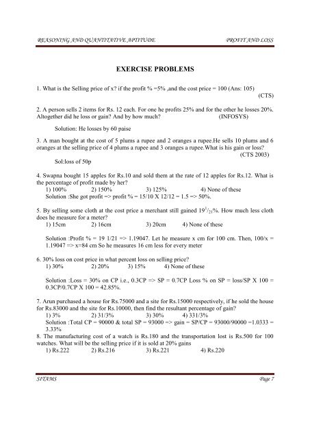 PROFIT & LOSS CALCULATION - Sitams.org