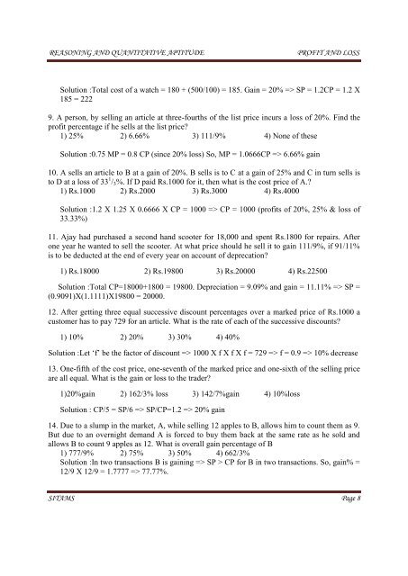 PROFIT & LOSS CALCULATION - Sitams.org