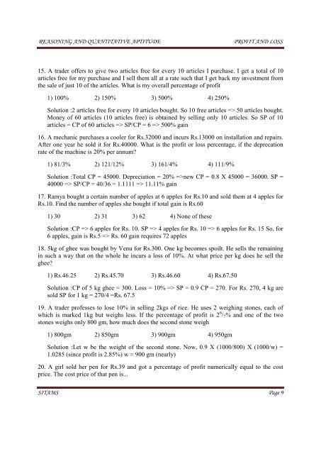 PROFIT & LOSS CALCULATION - Sitams.org