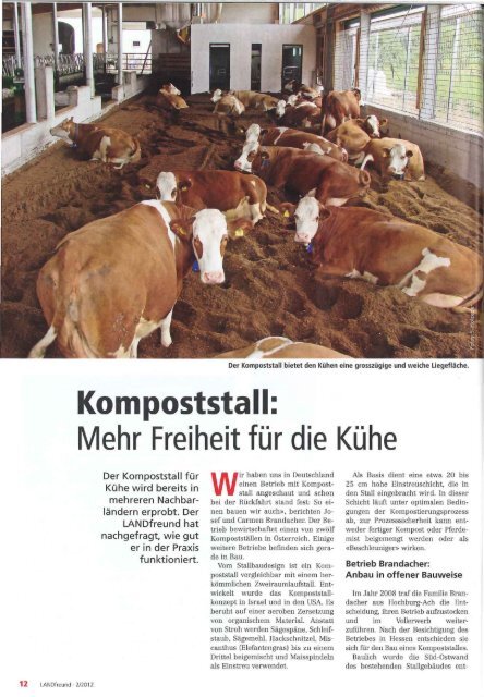 Kompoststall: Mehr Freiheit für die Kühe (PDF, 2.0 - Swissmilk