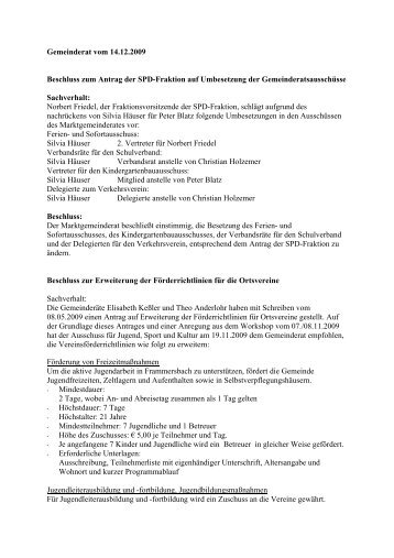Gemeinderat vom 14.12.2009 Beschluss zum ... - Frammersbach