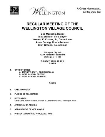 REGULAR MEETING OF THE WELLINGTON VILLAGE COUNCIL