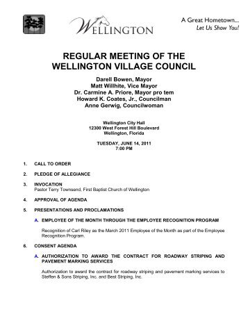 REGULAR MEETING OF THE WELLINGTON VILLAGE COUNCIL