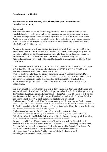 Gemeinderat vom 11.04.2011 Beschluss der ... - Frammersbach
