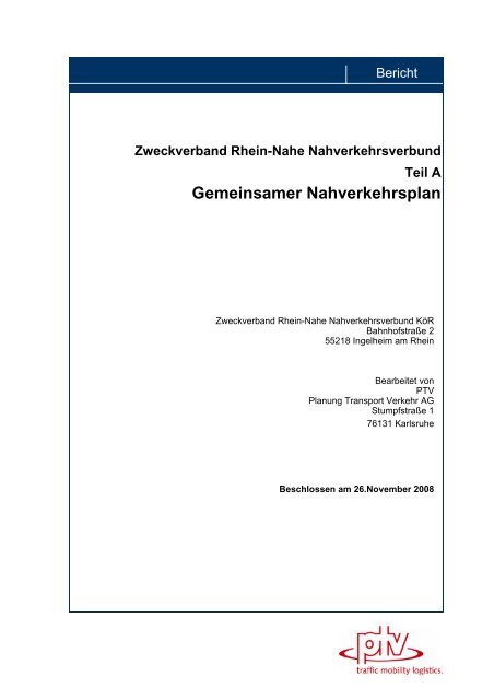 Nahverkehrsplan Teil A - RNN – Rhein Nahe Nahverkehrsverbund