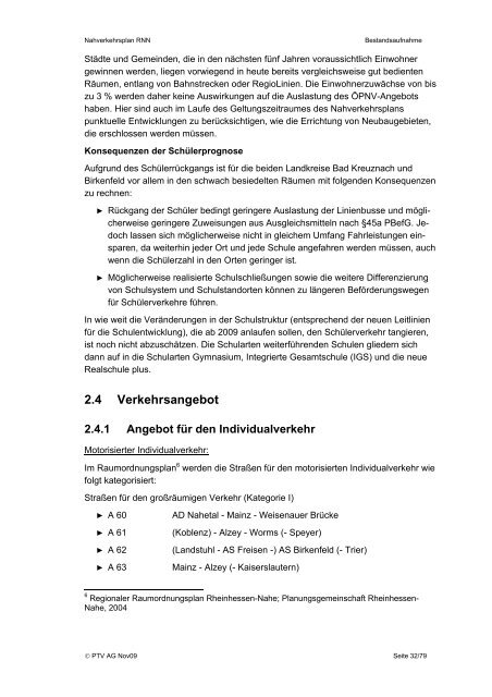 Nahverkehrsplan Teil A - RNN – Rhein Nahe Nahverkehrsverbund