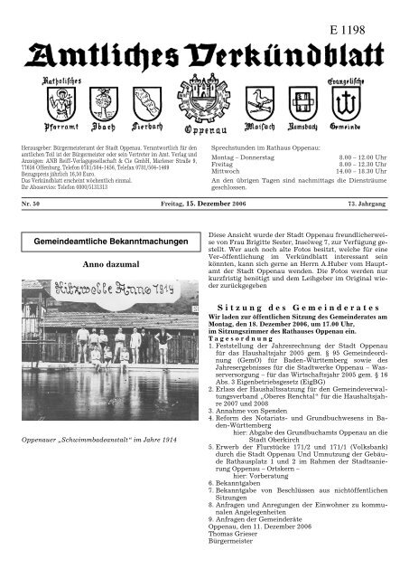 Verkündblatt KW 50 - 15. Dezember 2006 - Stadt Oppenau