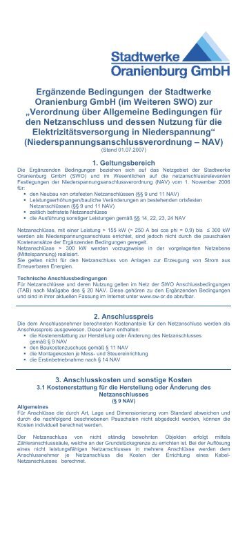 Verordnung - Stadtwerke Oranienburg GmbH