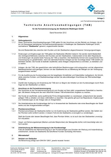 Technische Anschlussbedingungen (TAB) - Stadtwerke Waiblingen