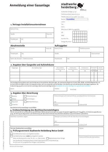 Anmeldung einer Gasanlage - Stadtwerke Heidelberg
