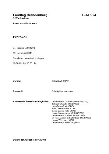 Landtag Brandenburg P-AI 5/24 Protokoll - Interkultureller Rat