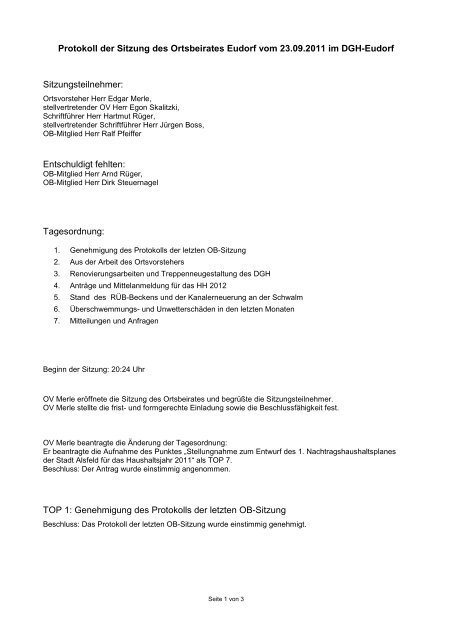 Protokoll der Sitzung des Ortsbeirates Eudorf vom 23.09 ... - Alsfeld