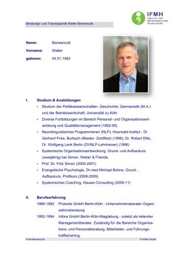 Profil Walter Barwenczik - IFMH GmbH