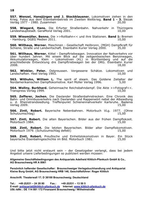 Eisenbahnliteratur Teil 2 - Antiquariat Klittich-Pfankuch