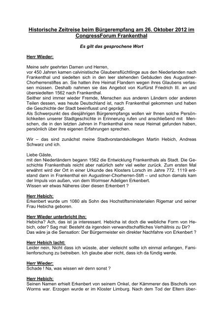 Historische Zeitreise Von Oberburgermeister Stadt Frankenthal