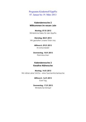 Programm Kindertreff Eppflo 07.01.- 19.03.2013