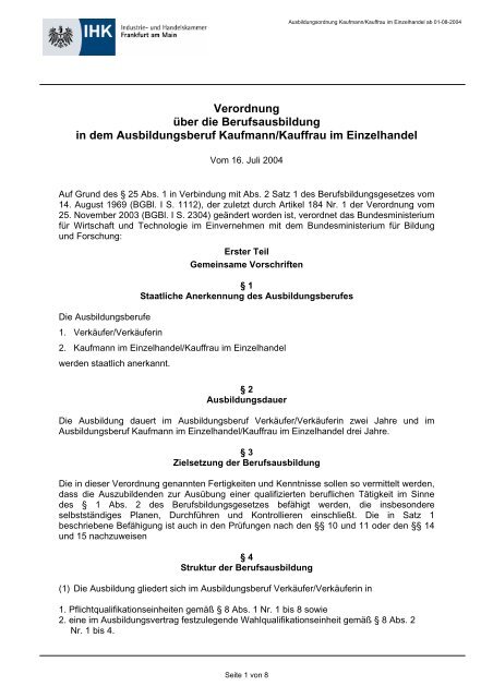 Ihk Prüfung Kaufmann Im Einzelhandel Download Kaufmann/Kauffrau im Einzelhandel Ausbildungsordnung