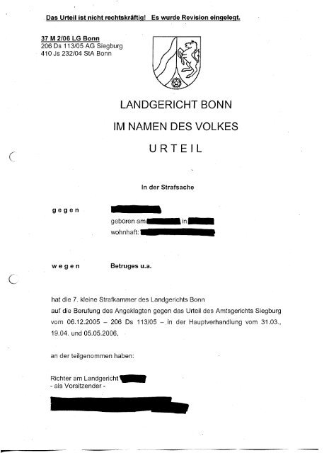 Urteil Schluesseldienst LG Bonn - IHK Frankfurt am Main