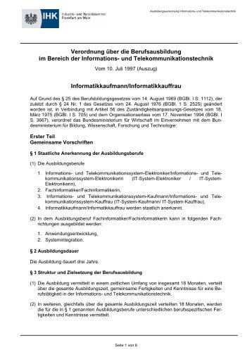 Ausbildungsverordnung Informatikkaufmann/Informatikkauffrau