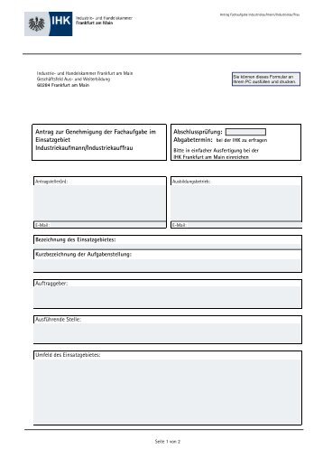 Antrag Fachaufgabe Industriekaufmann / Industriekauffrau