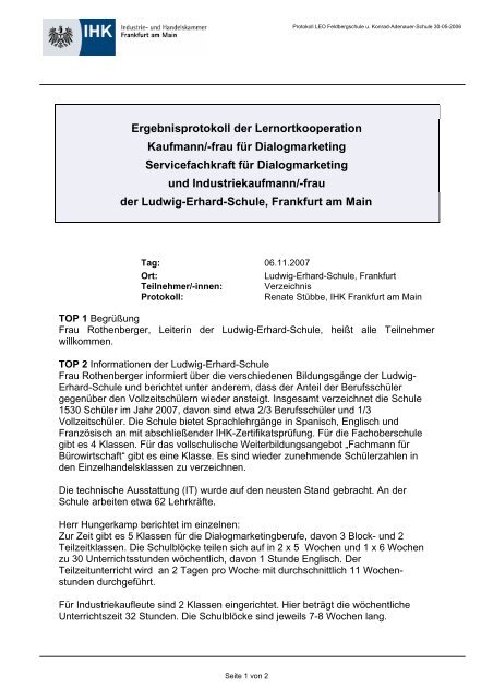Ergebnisprotokoll der Lernortkooperation - IHK Frankfurt am Main