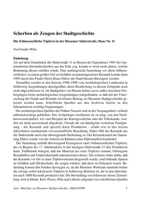 Scherben als Zeugen der Stadtgeschichte - Husum-Stadtgeschichte